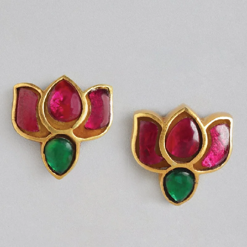 opal earrings for women -92.5 Silver Kundan Lotus Stud Earrings