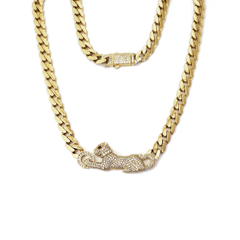 infinity necklaces for women -Panther Cuban Link Necklace (14K)