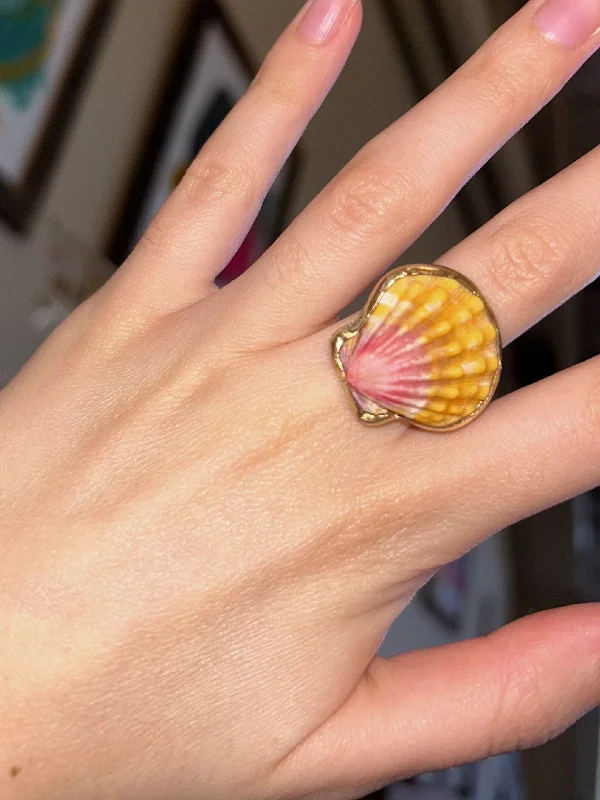 affordable rings for women -Sunrise Shell Floral Band Ring