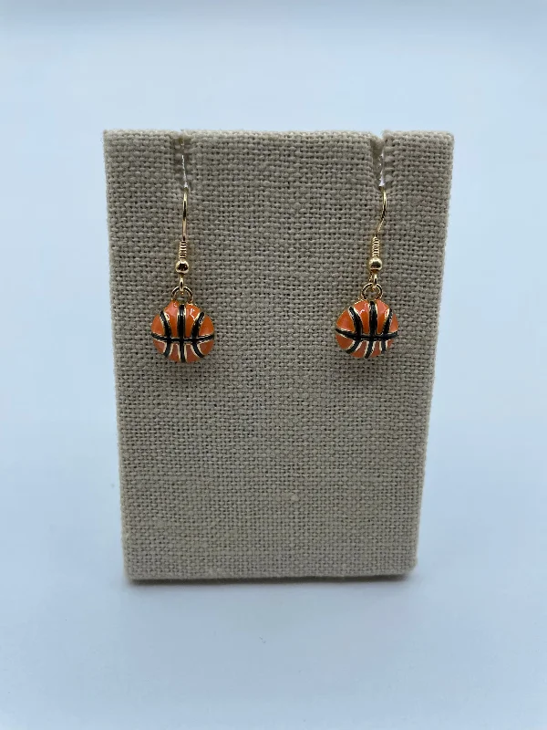 small dangly earrings for women -Small Orange Basketball Earrings