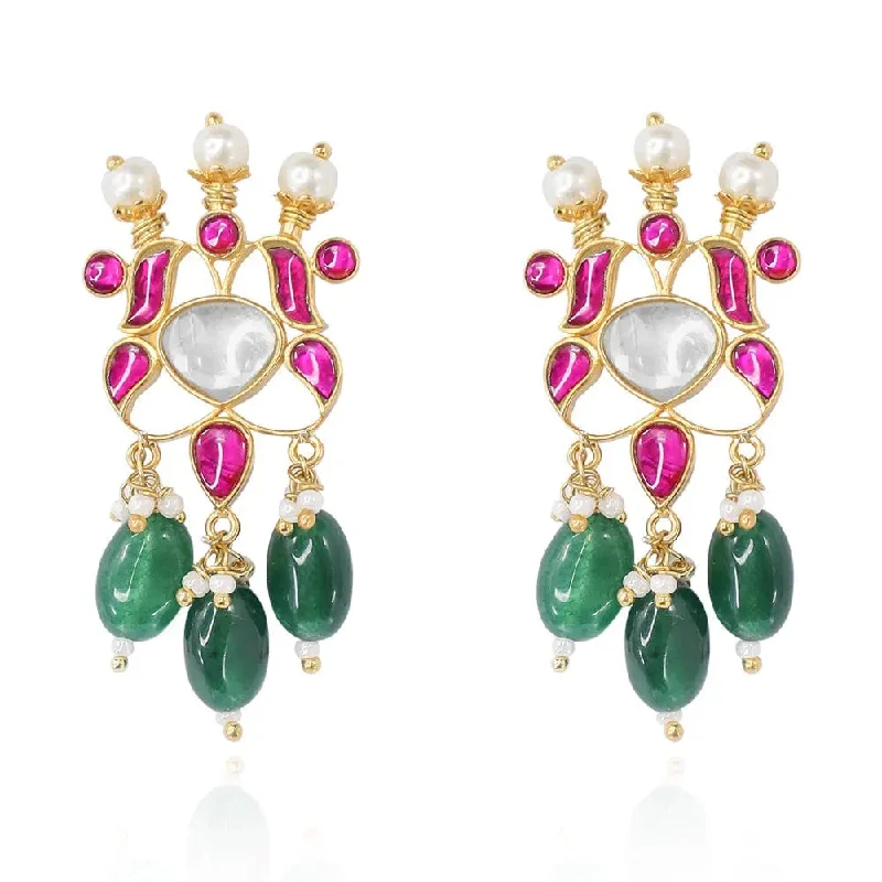 dainty earrings for women -Silver 92.5 Kundan Stone Silver Earrings