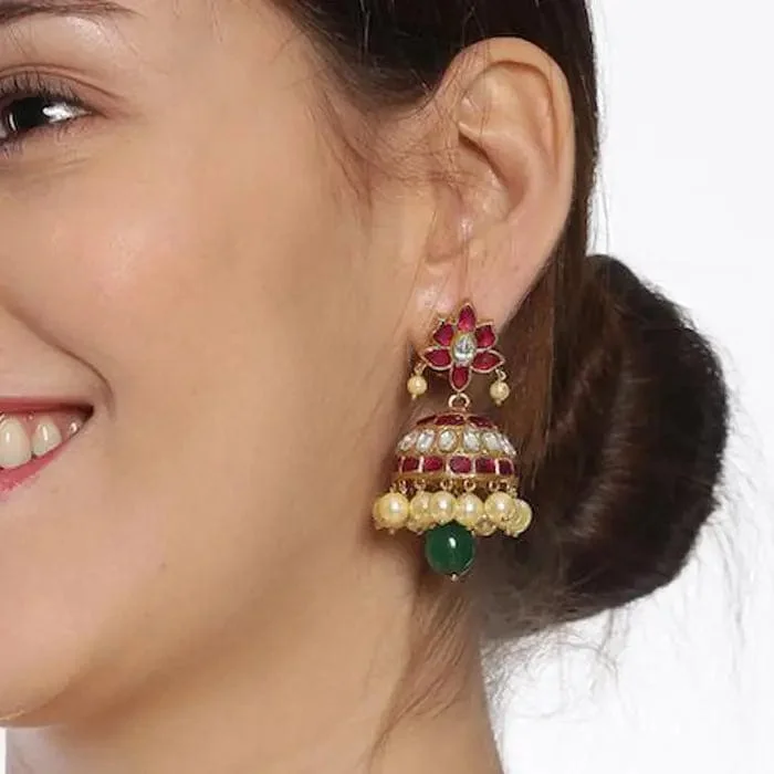 gold ear cuffs for women -Kundan Jadau Silver 92.5 Jhumka