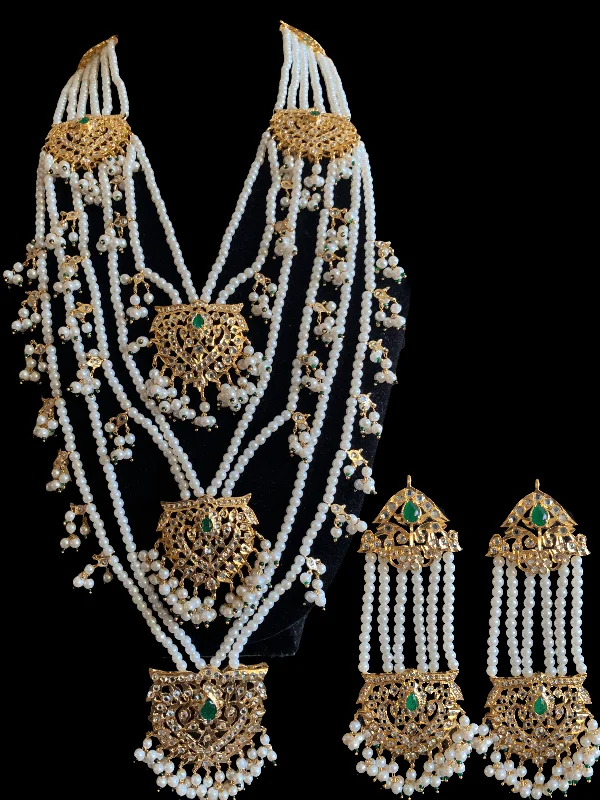 dainty gold necklaces for women -SAT62 Maahi bridal Hyderabadi three layered necklace with earrings ( READY TO SHIP )