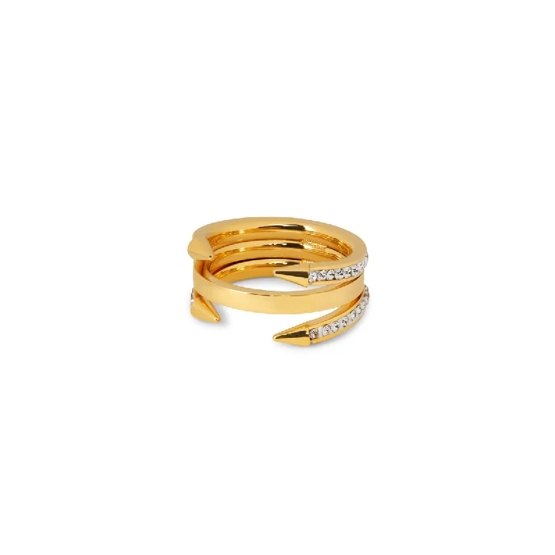 stackable wedding bands for women -Four Point Nail Stone Ring - Gold