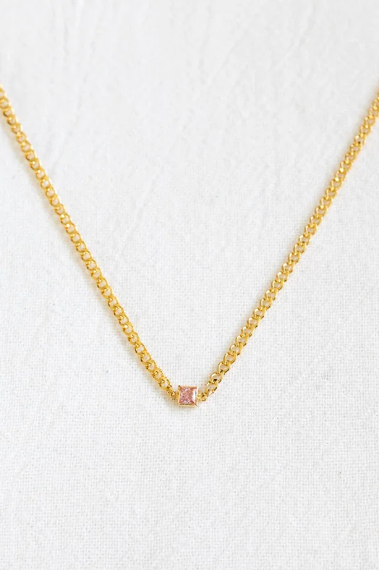 oval pendant necklaces for women -Pink CZ Square Endless Necklace