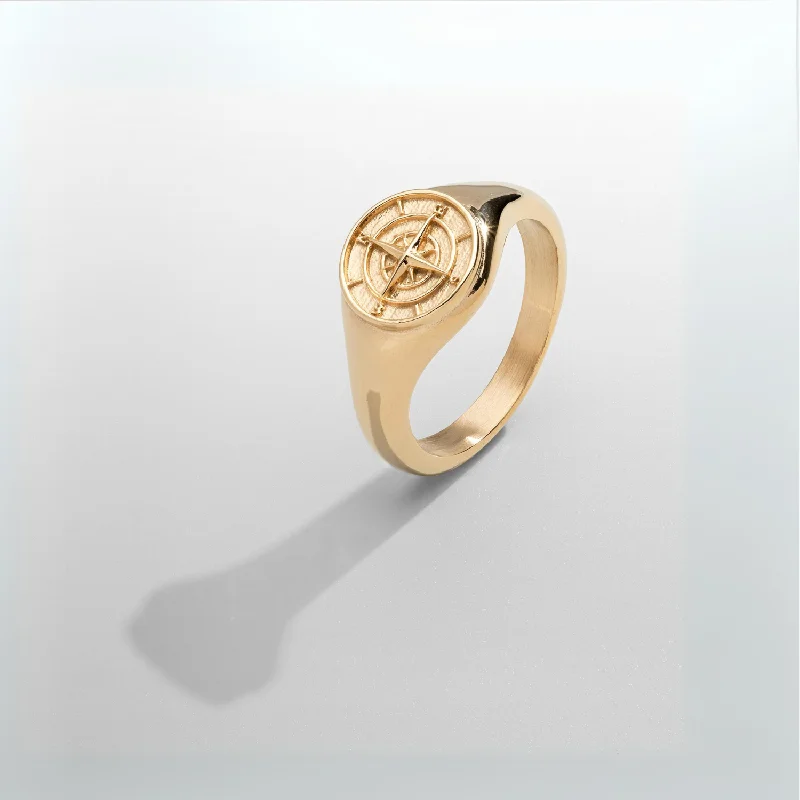 vintage diamond rings for women -Compass Signet Ring (Gold)