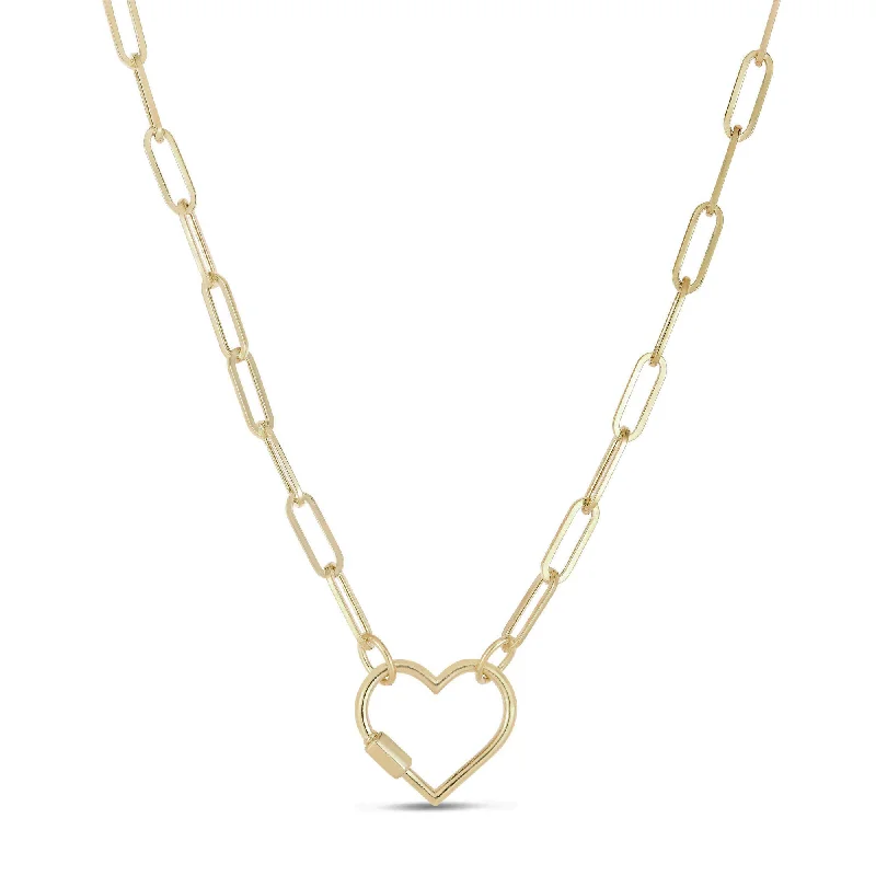 vintage-inspired necklaces for women -Heart Carabiner Paperclip Necklace (14K)