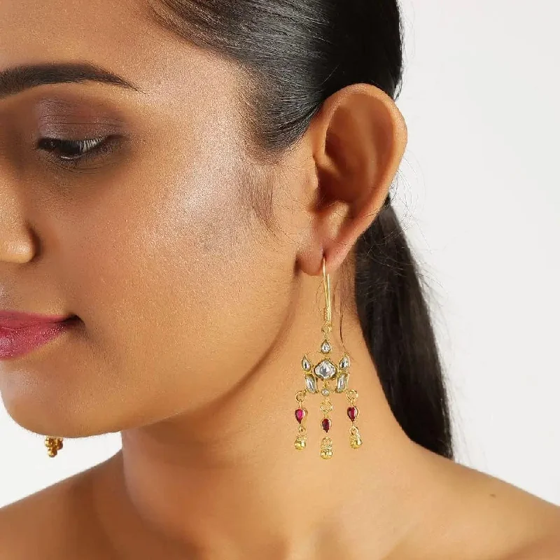 gold drop earrings for women -Kundan Stone Silver Earrings