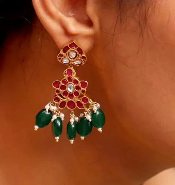 luxury earrings for women -Silver Kundan Dangling Earrings