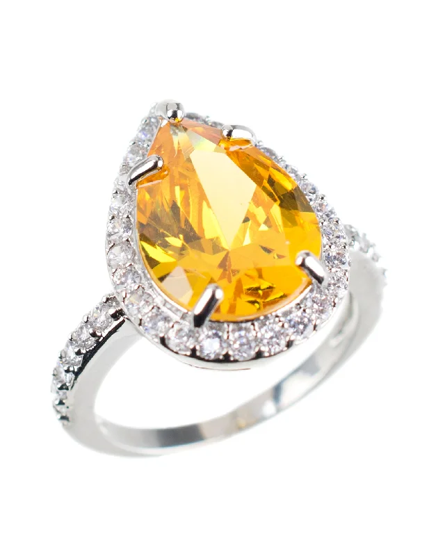 oval diamond rings for women -Champagne Pear CZ Ring