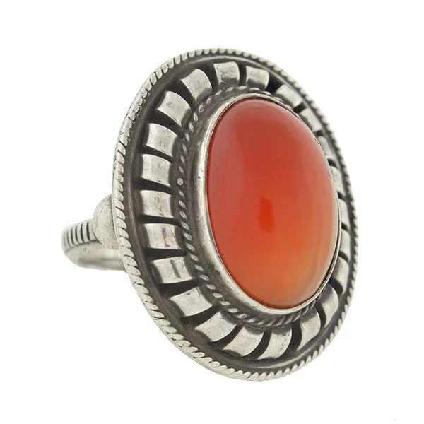 gold engagement rings for women -Vintage Silver & Carnelian Cabochon Handmade Ring