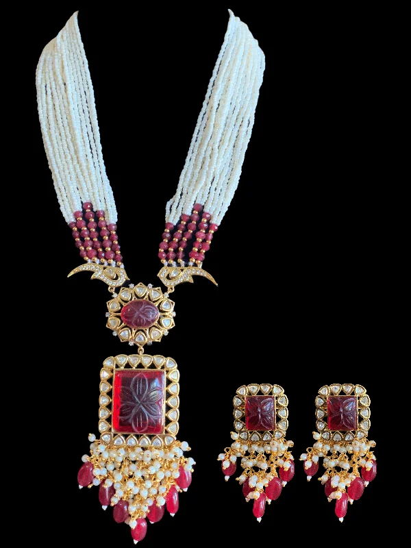 elegant necklaces for women -LN91 Mithali high quality cz polki necklace  set - Ruby ( READY TO SHIP)