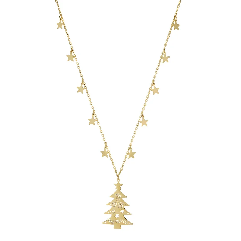 pearl necklaces for women -Starry Night Christmas Tree Necklace (14K)