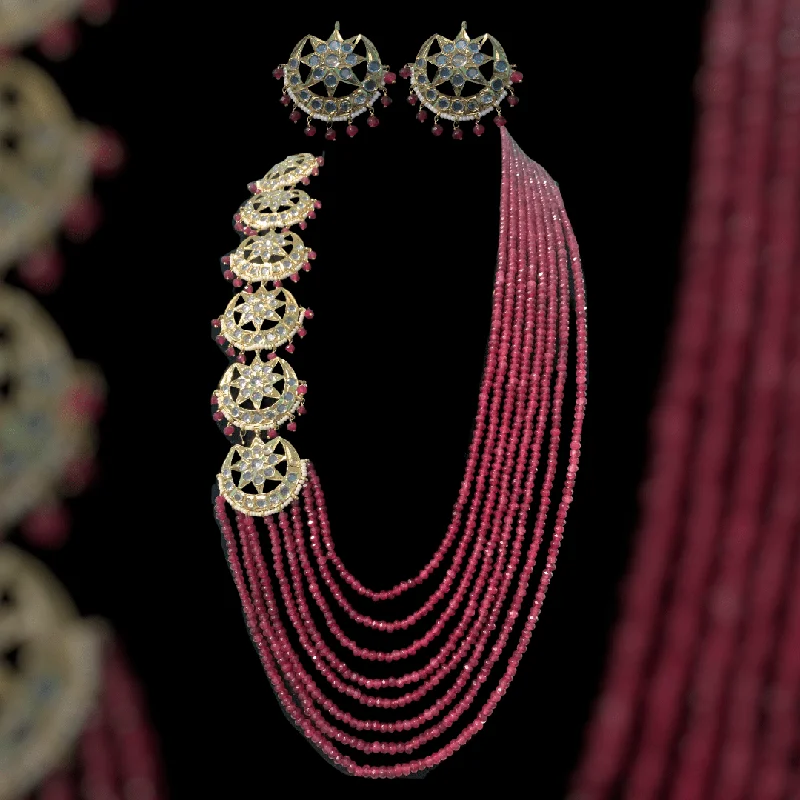 trendy necklaces for women -LN44 Darika Multi brooch necklace set in red / ruby beads ( READY TO SHIP )