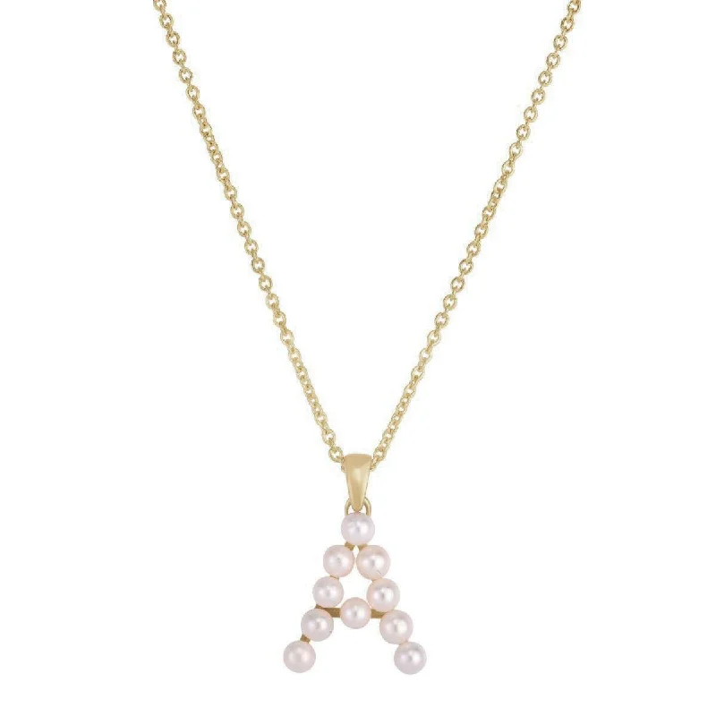 crystal chain necklaces for women -Pearl Initial Letter Necklace (14K)