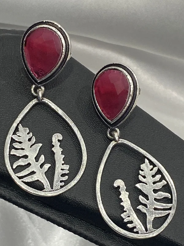 luxury earrings for women -Appealing Ruby AD Stone Studded Silver Plated Oxidized Earrings