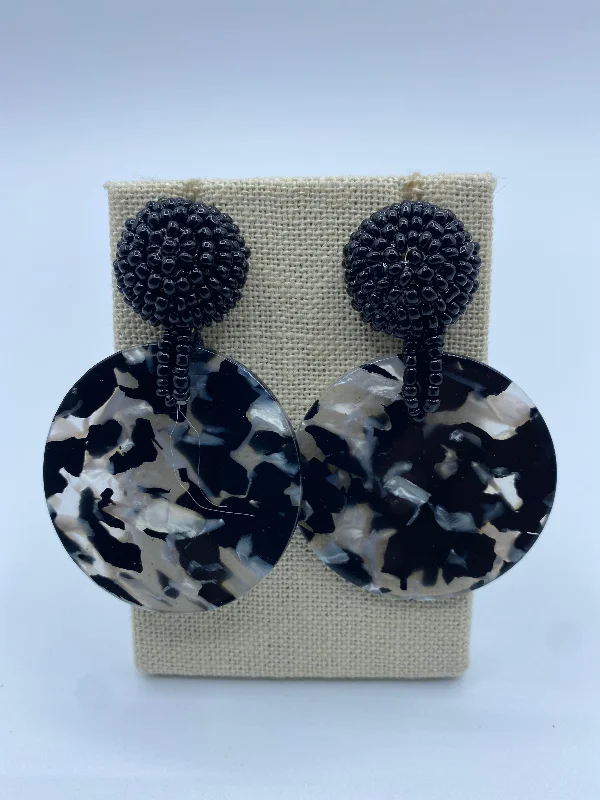 small earrings for women -Black Marble Acrylic and Bead Earrings