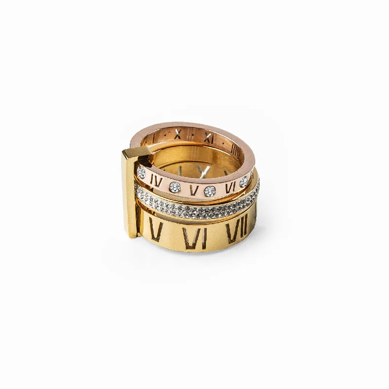 dainty rings for women -Triple Stack Stone Ring - Gold