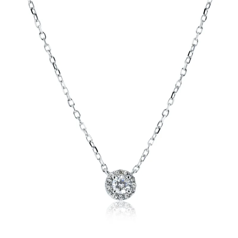 gemstone pendant necklaces for women -Round CZ Halo Fancy Necklace (Silver)