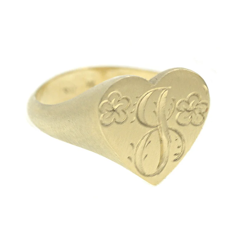 vintage rings for women -Custom Floral Heart Engraved Signet Ring