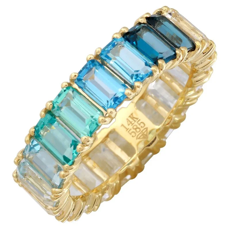 wedding bands for women -14k Gold Gemstone Blue Ombre Eternity Ring