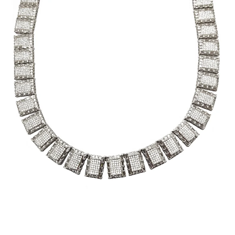 twist necklaces for women -Iced-Out Freezer CZ Necklace (Silver)