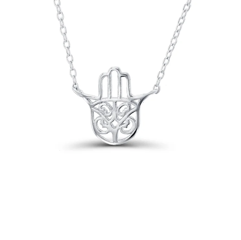 zirconia necklaces for women -Hamsa Necklace (Silver)