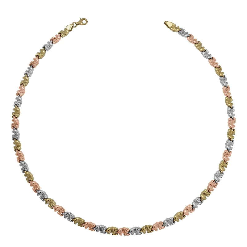 layering necklaces for women -Tricolor Elephant Fancy Necklace (14K)