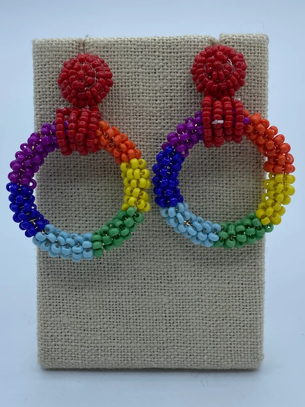 gold drop earrings for women -Rainbow Beaded Hoop Earrings