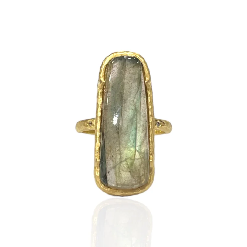 affordable diamond rings for women -GOLD LABRADORITE BORA RING