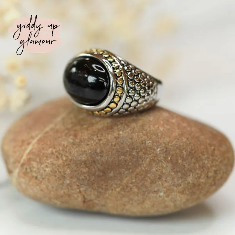 gold wedding bands for women -Two Toned Dome Fashion Ring with Faux Black Stone