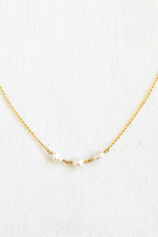 layered gold necklaces for women -Triple Keshi Pearl Mini Rolo Necklace