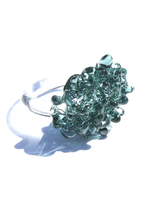 sparkly rings for women -Glass Cluster Ring - Emerald