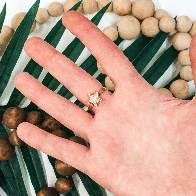 unique gemstone rings for women -Crystalized Star Gold Tone Ring Opal