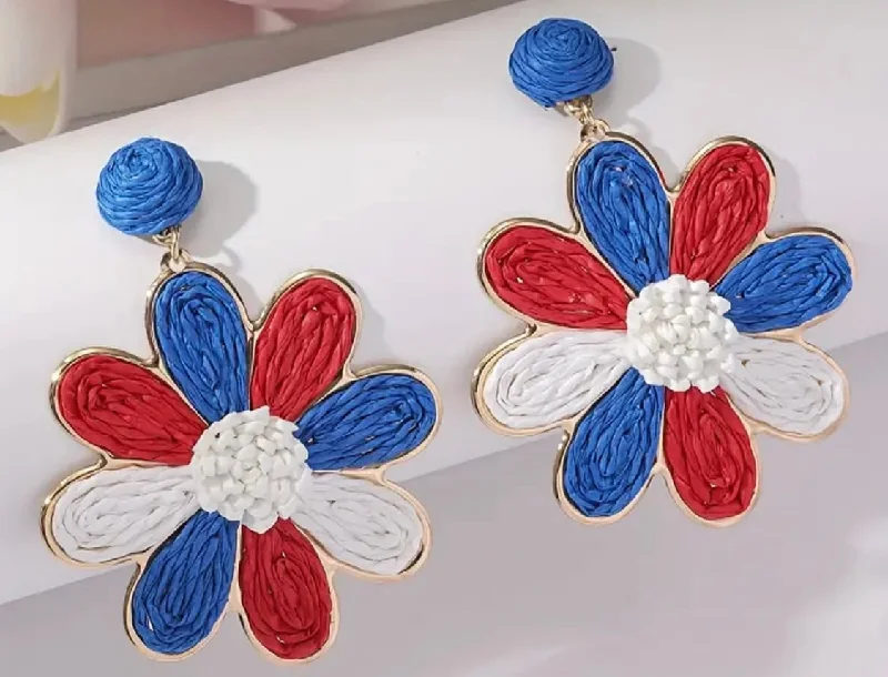 dangling earrings for women -Red, White and Blue Rattan Earrings