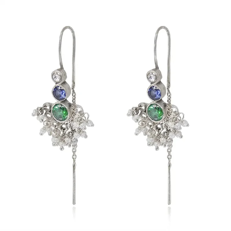 sterling silver earrings for women -Multicolor Silver 92.5 Sui Dhaga Earring