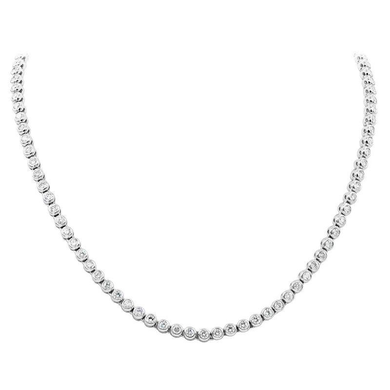 choker necklaces for women -Bezel Setting Round Stone Tennis Necklace (Silver)