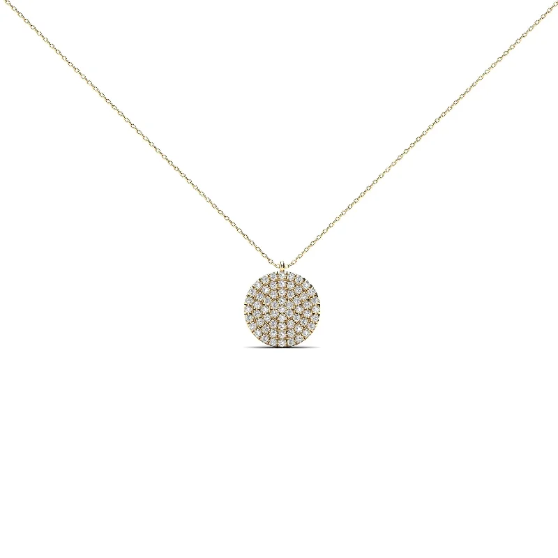 summer necklaces for women -Diamond Pave Round Charm Necklace (14K)