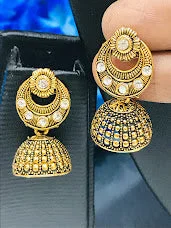 silver stud earrings for women -Beautiful Gold Color And White Stoned Jhumka Earrings