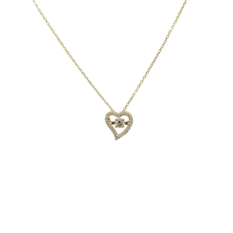 layered necklaces for women -Zirconia Halo Heart Motion Center Stone Cable Fancy Necklace (14K)