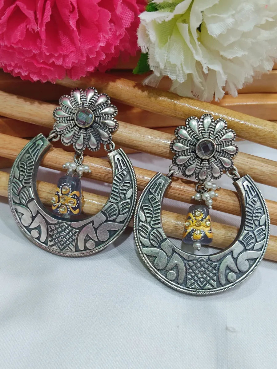 heart-shaped earrings for women -Attractive Brass And Copper Made Silver Toned Chandbali Earrings