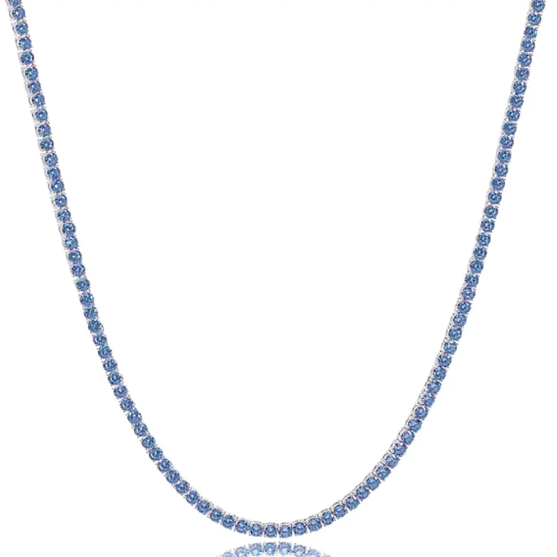 silver necklaces for women -Blue Zirconia Tennis Necklace (Silver)