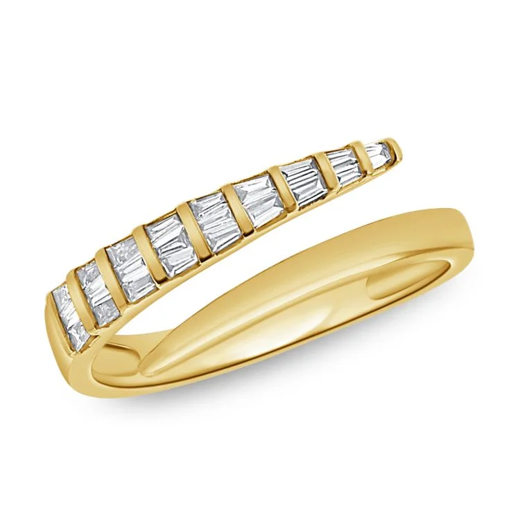 two-tone rings for women -Graduated Baguettes/Solid Wrap Ring