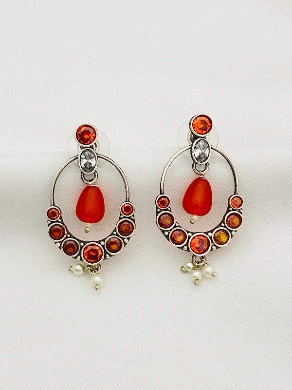 tassel earrings for women -Dazzling Orange Color Beaded Oval Shaped Oxidized Earrings