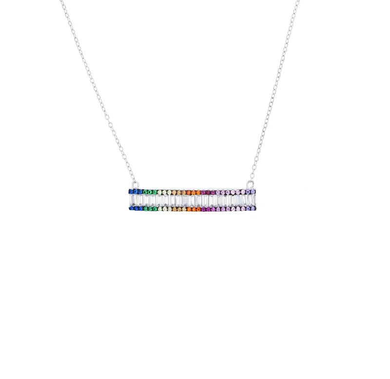 gold necklaces for women -Multicolor Cz Bar Necklace (14K)