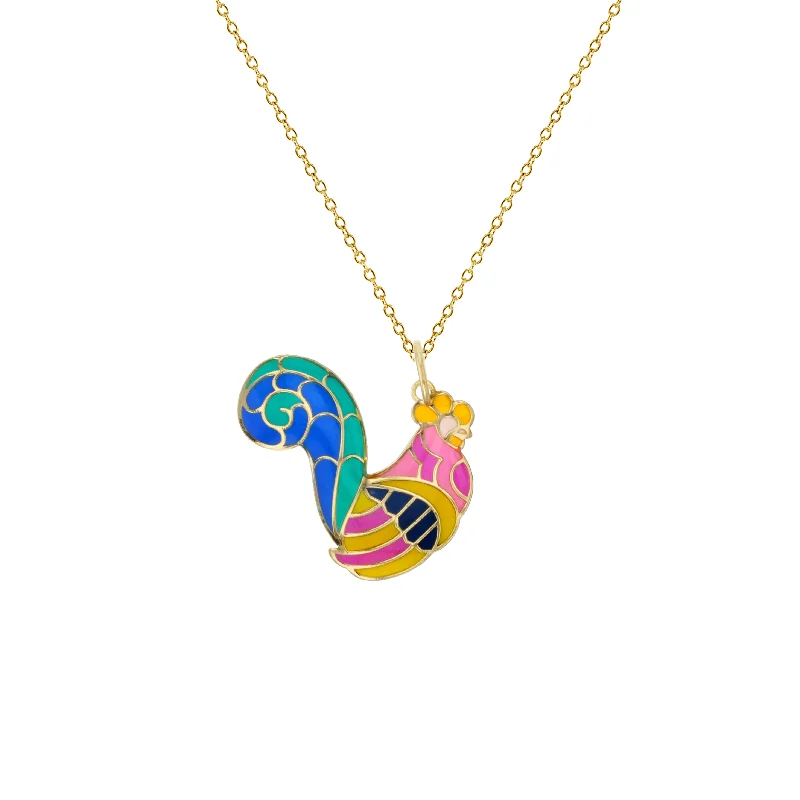 pearl necklaces for women -Colorful-Enameled Rooster Fancy Necklace (14K)