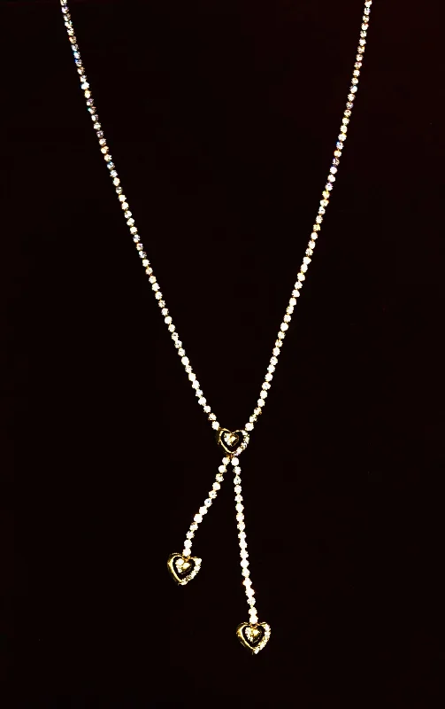 vintage necklaces for women -Tri-Heart Tennis Necklace (14K).