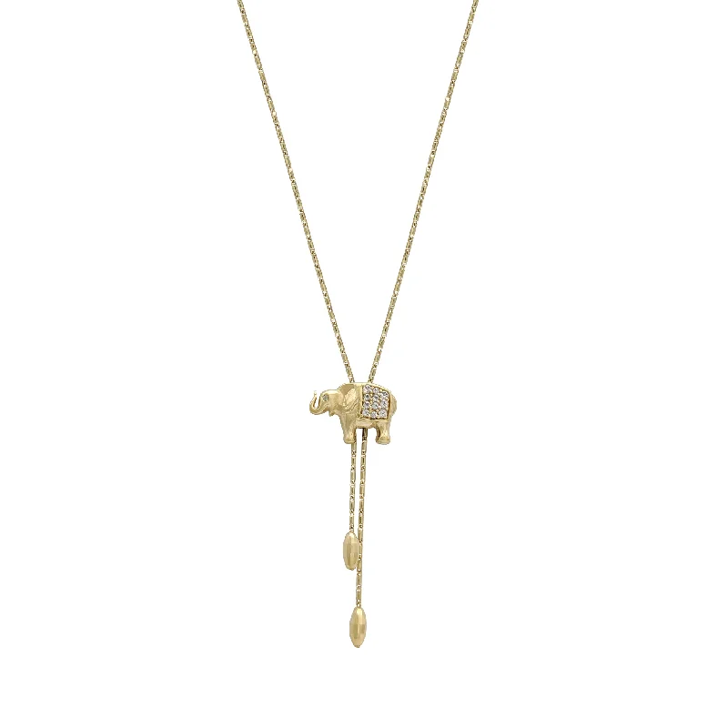 trendy necklaces for women -Elephant Hanging Bead Necklace (14K)