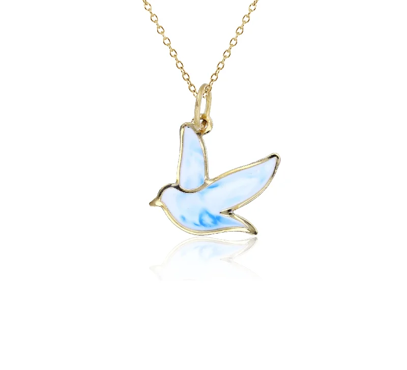 engraved necklaces for women -Yellow Gold Blue Dove Fancy Necklace (14K)