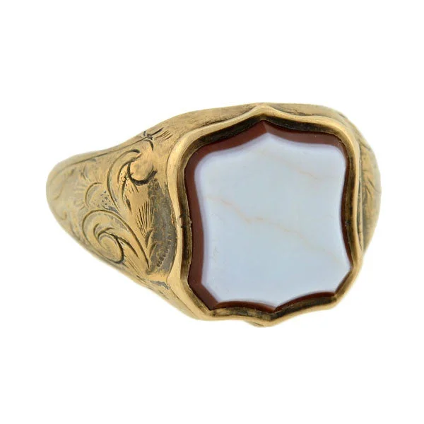 vintage rings for women -Victorian Sterling Gilt & Agate Signet Locket Ring